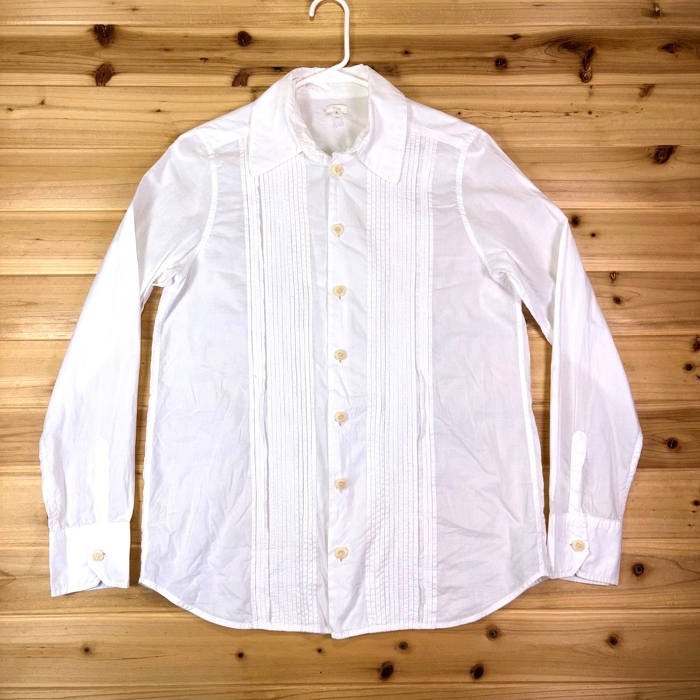 Dosa Blouse Womens 2 White Pleated Front Button Down Long Sleeve Tuxedo Shirt